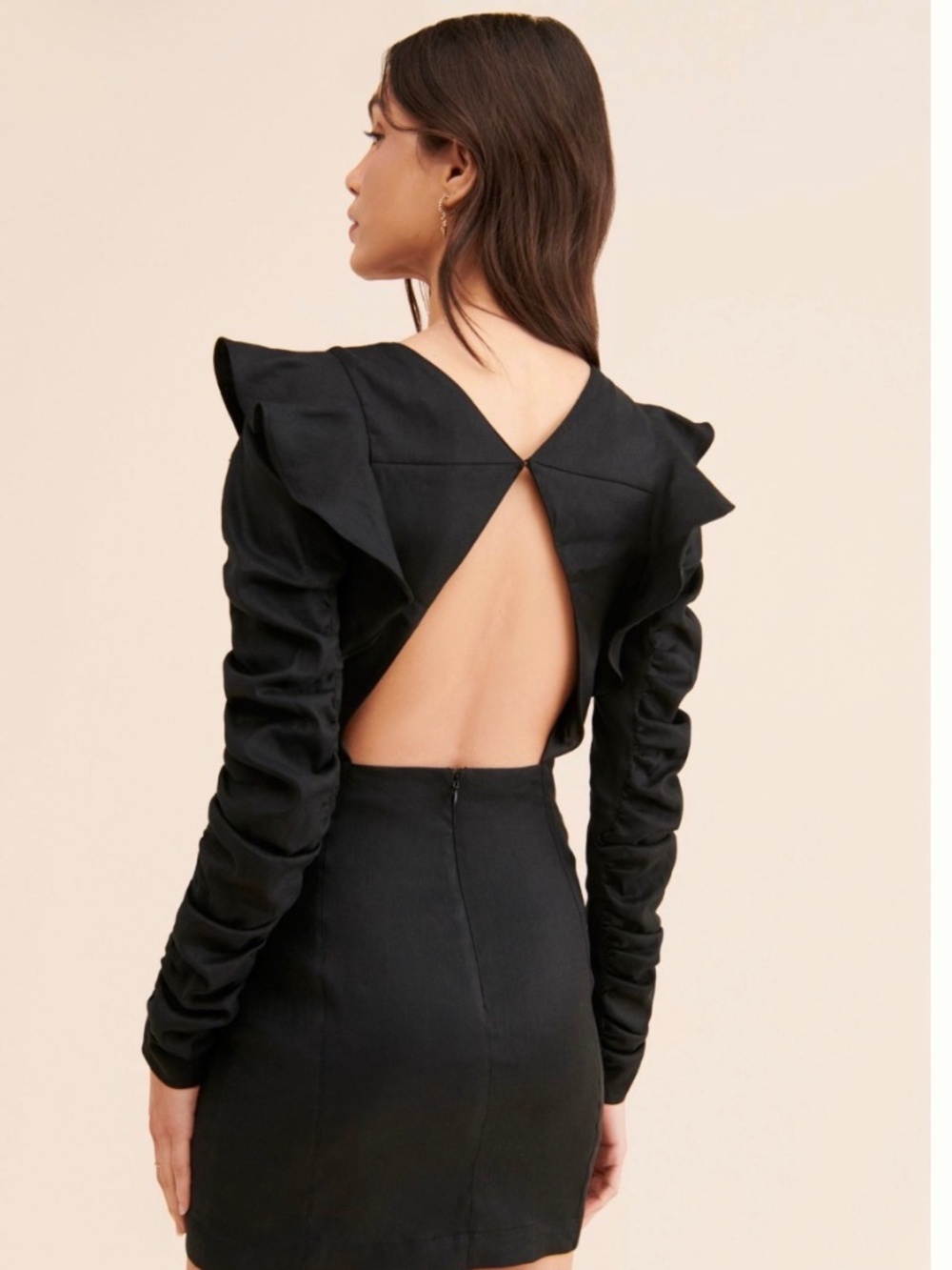 Audette Eclipse Black Ruched Ruffle Mini Dress XS